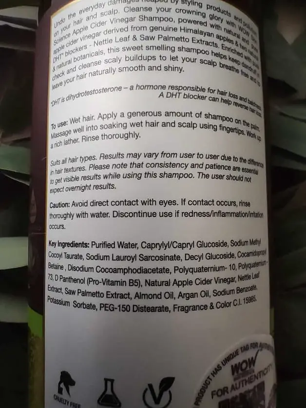 wow apple cider vinegar shampoo ingredients