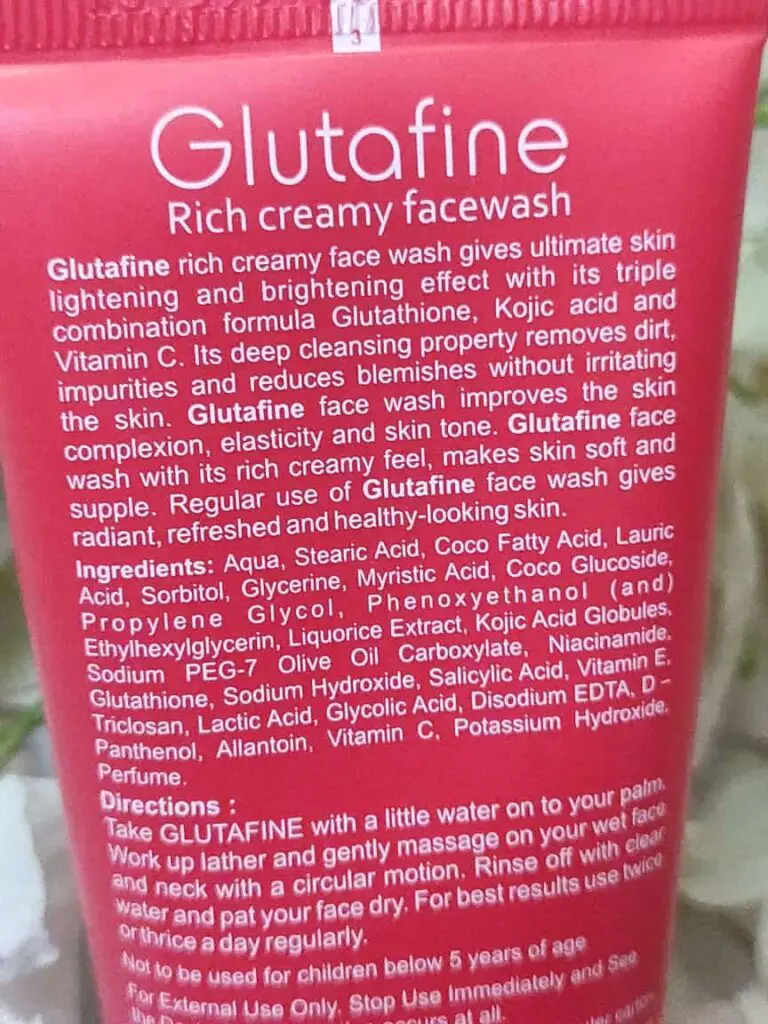 Glutafine Face Wash Ingredients